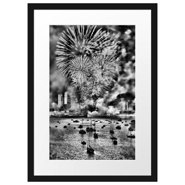 Gerahmtes Poster Boot auf See Feuerwerk East Urban Home Größe: 55 cm H x 40 cm B on Productcaster.