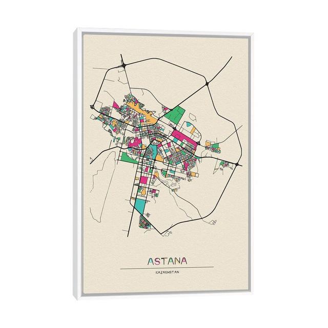 Astana, Kazakhstan Map by Ayse Deniz Akerman - Print on Canvas Williston Forge Size: 66.04cm H x 45.72cm W x 3.81cm D, Format: White Floater Frame on Productcaster.