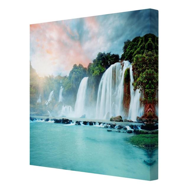 Panoramic Waterfall - Wrapped Canvas Graphic Art Print East Urban Home Size: 80cm H x 80cm W x 2cm D on Productcaster.