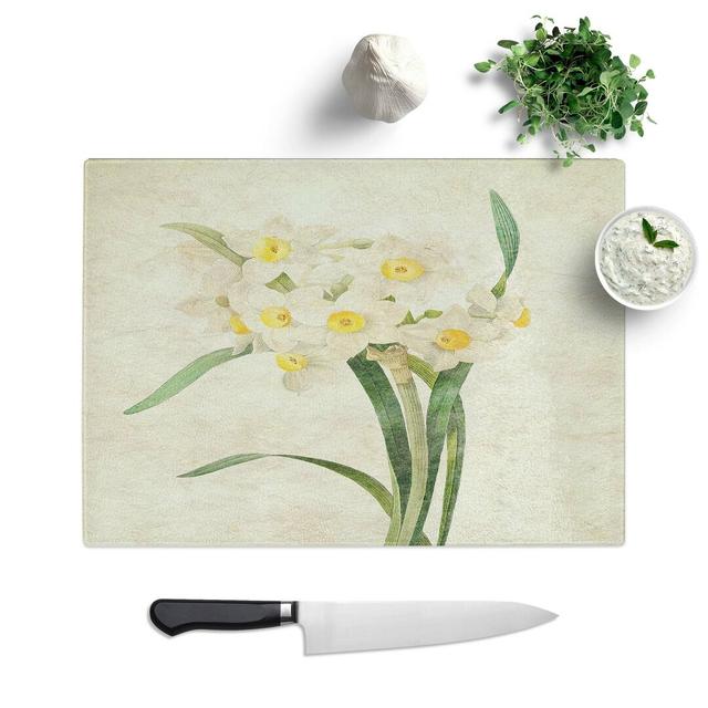 Tempered Glass White Daffodils by Pierre-Joseph Redoute Cutting Board East Urban Home Size: 39 cm W x 28.5 cm L on Productcaster.