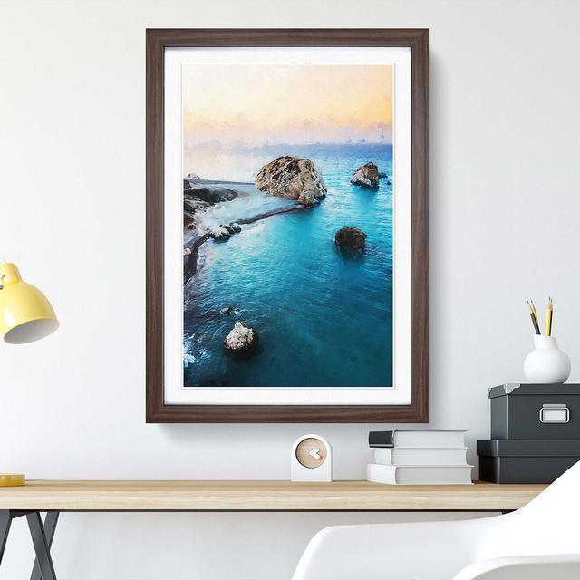 The Rock of Aphrodite Beach in Cyprus in Abstract - Picture Frame Graphic Art Print East Urban Home Frame Option: Walnut, Size: 91cm H x 60cm W x 2cm on Productcaster.