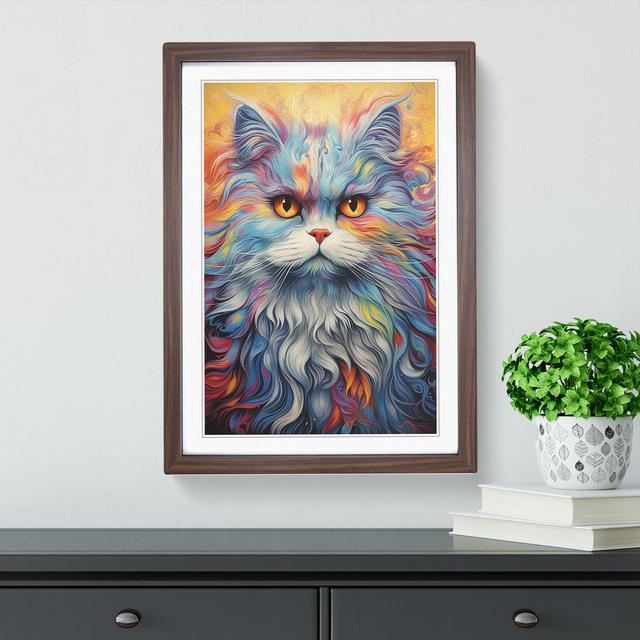 Persian Cat Abstract Big Box Art Size: 64cm H x 46cm W x 2cm D, Frame Colour: Walnut on Productcaster.