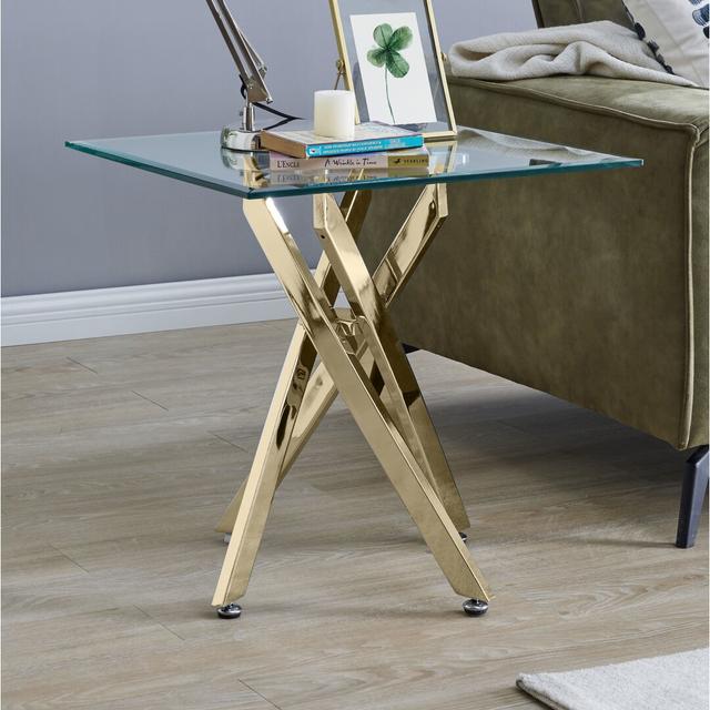 Chayton Modern Contemporary Glass and Gold Square Small Side Table - Sofa Table Canora Grey on Productcaster.