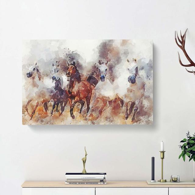 Galloping Horses In Abstract - Wrapped Canvas Painting East Urban Home Size: 60cm H x 91cm W x 3cm D on Productcaster.