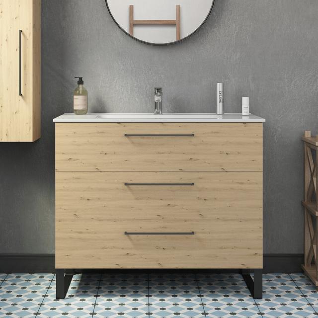 Creeksville 1000mm Dual Mount Single Vanity Ebern Designs Basin Finish: Oak on Productcaster.