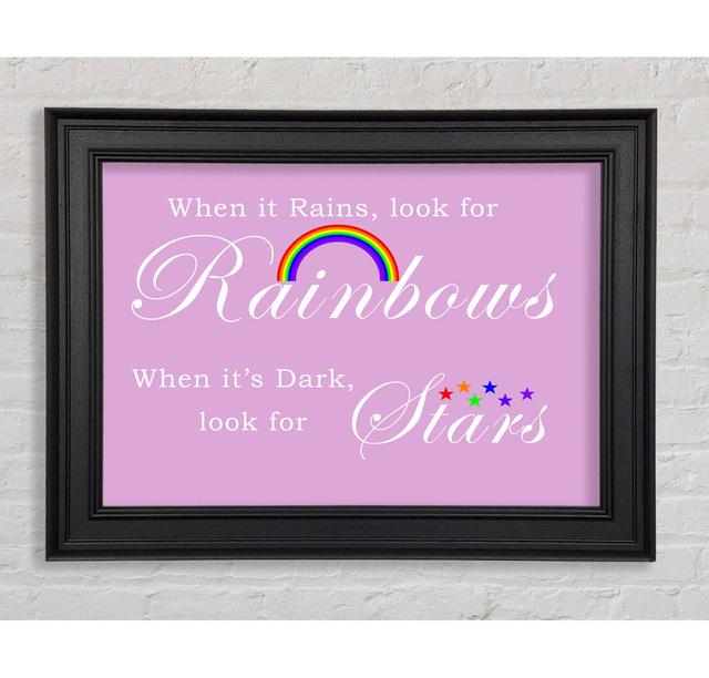 When It Rains Look For Rainbows 2 Grey White Framed Print Happy Larry Colour: Pink, Size: 42cm H x 59.7cm W on Productcaster.