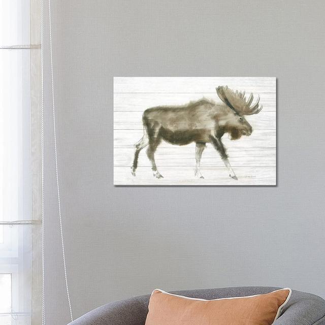 Dark Moose On Wood Crop by James Wiens - Wrapped Canvas Painting Union Rustic Size: 45.72cm H x 66.04cm W x 3.81cm D on Productcaster.