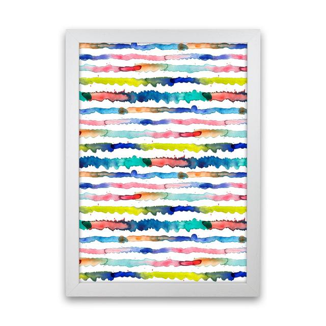 Gradient Watercolor Lines Blue - Print 17 Stories Size: 46cm H x 34cm W x 3cm D, Frame Option: White Framed on Productcaster.