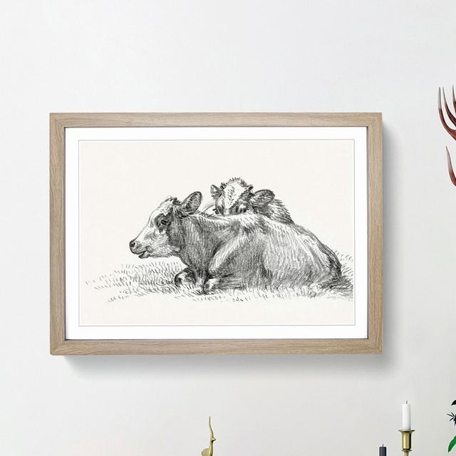 Two Lying Cows by Jean Bernard - Picture Frame Drawing Print on MDF East Urban Home Frame Option: Oak Framed, Size: 27cm H x 36cm W x 2cm D on Productcaster.