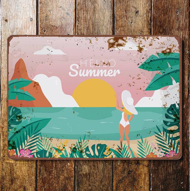 Hello Summer Beach Sun - Metal Wall Sign Plaque East Urban Home Size: 60cm H x 80cm W on Productcaster.