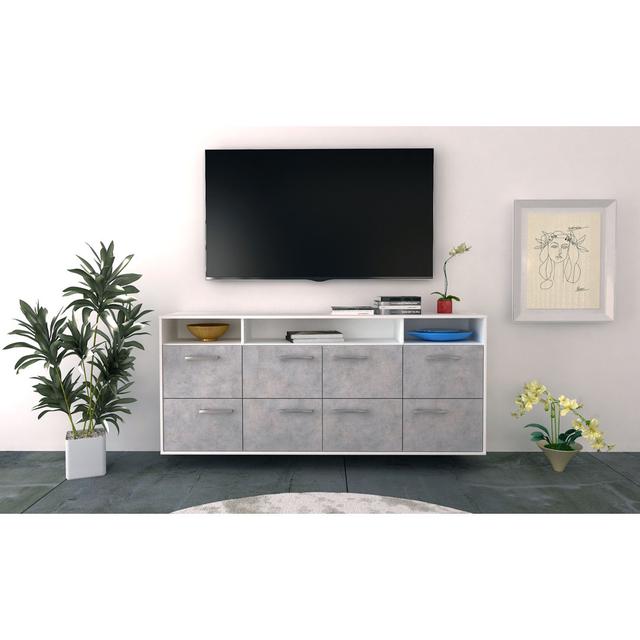 Nateshia sideboard, flying/metal handles, size: 180 x 79 x 35cm Ebern Designs Colour: Concrete/White on Productcaster.