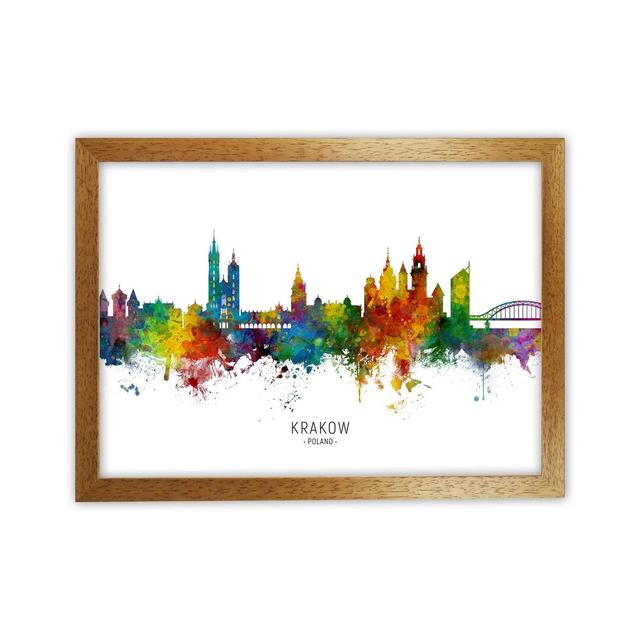 Krakow Poland Skyline by Michael Tompsett - Graphic Art Print on Paper Ebern Designs Size: 46cm H x 63cm W x 3cm D, Format: Brown Framed on Productcaster.