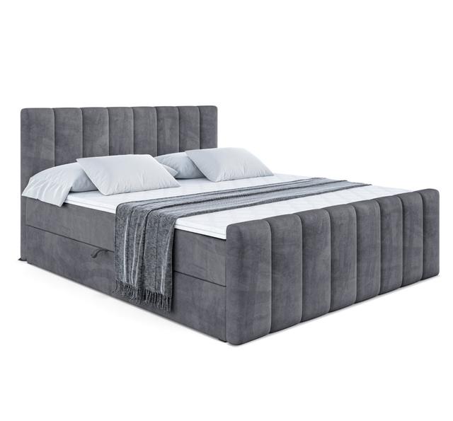 Boxspringbett mit H4 Multipocket-Matratze, Bettkasten und Topper ModernMoments Farbe: Dunkelgrau, Größe: 160 cm B x 200 cm L on Productcaster.