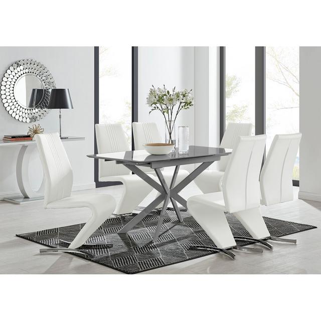 Eubanks Modern High Gloss Extendable Dining Table Set with x6 Luxury Faux Leather Dining Chairs Canora Grey Size: H76 x L160 x W80cm, Colour (Chair): on Productcaster.