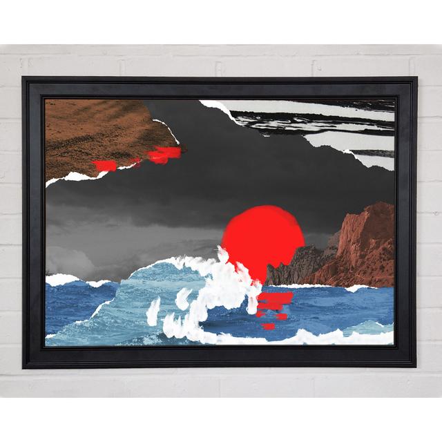 Cut Out Mountain Ocean Red Sun Framed Print Highland Dunes Size: 21cm H x 29.7cm W x 1.5cm D on Productcaster.