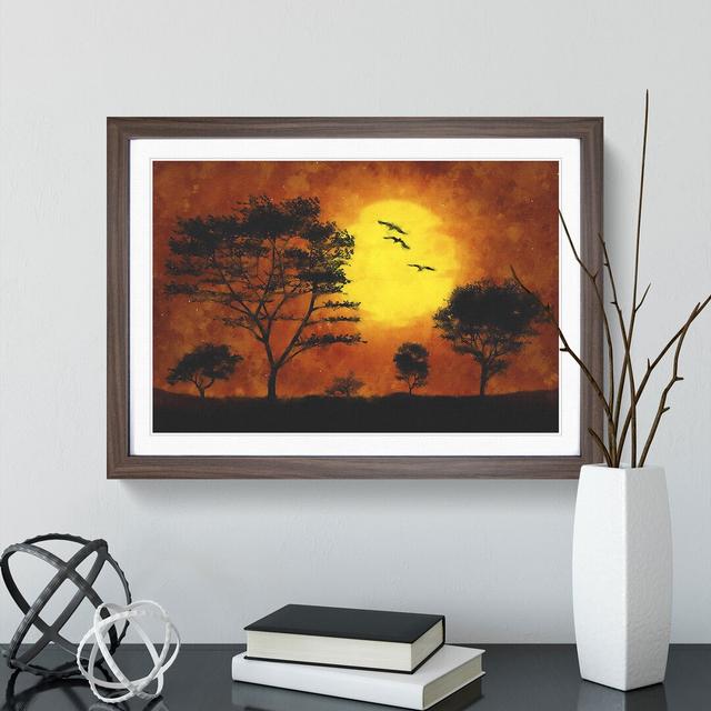 Birds and Trees at Sunset - Picture Frame Painting East Urban Home Size: 27cm H x 36cm W x 2cm D, Frame Option: Walnut Framed on Productcaster.