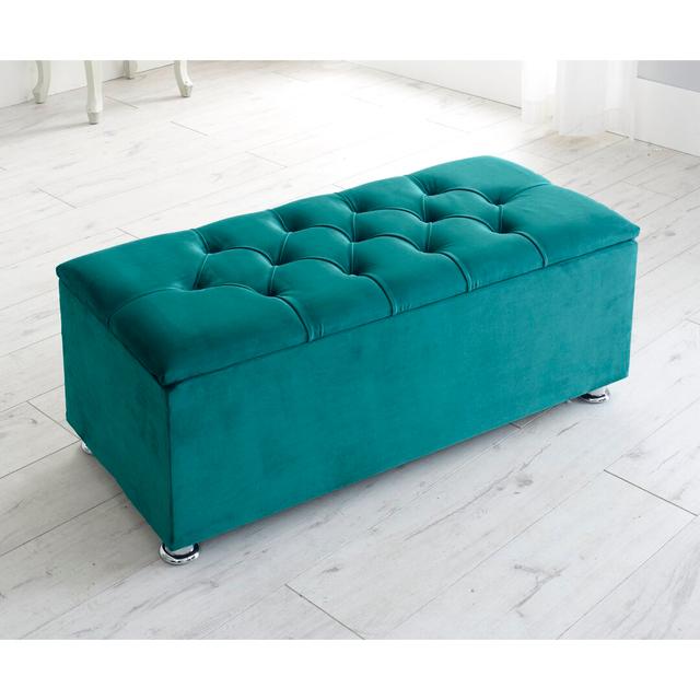 Carterlee 105cm Wide Velvet Tufted Rectangle Solid Colour Ottoman with Storage 17 Stories Upholstery Colour: Gold on Productcaster.