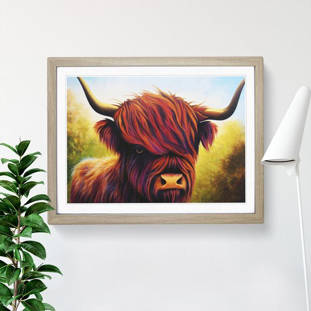 A Highland Cow - Single Picture Frame Print Natur Pur Frame Colour: Oak, Size: 34cm H x 46cm W x 2cm D on Productcaster.