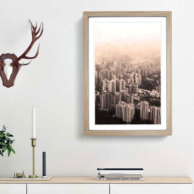 Hong Kong Skyline Abstract Art - Picture Frame Graphic Art Print East Urban Home Frame Option: Oak Framed, Size: 87cm H x 62cm W x 2cm D on Productcaster.