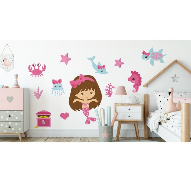 Fairytale Mermaid with Animals Wall Sticker Zoomie Kids Size: 250cm H x 125cm W on Productcaster.