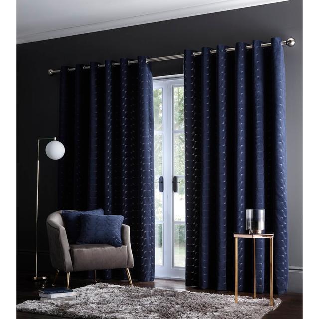 Kajo Polyester Room Darkening Grommet / Eyelet Curtains / Drapes Pair (Set of 2) 17 Stories Panel Size: 117 W x 137 D cm, Colour: Midnight on Productcaster.