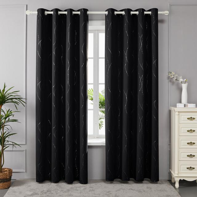 Senath Dotted Line Foil Printed Room Darkening Thermal Curtains (Set of 2) Metro Lane Colour: Black, Panel Size: 168cm W x 138cm D on Productcaster.