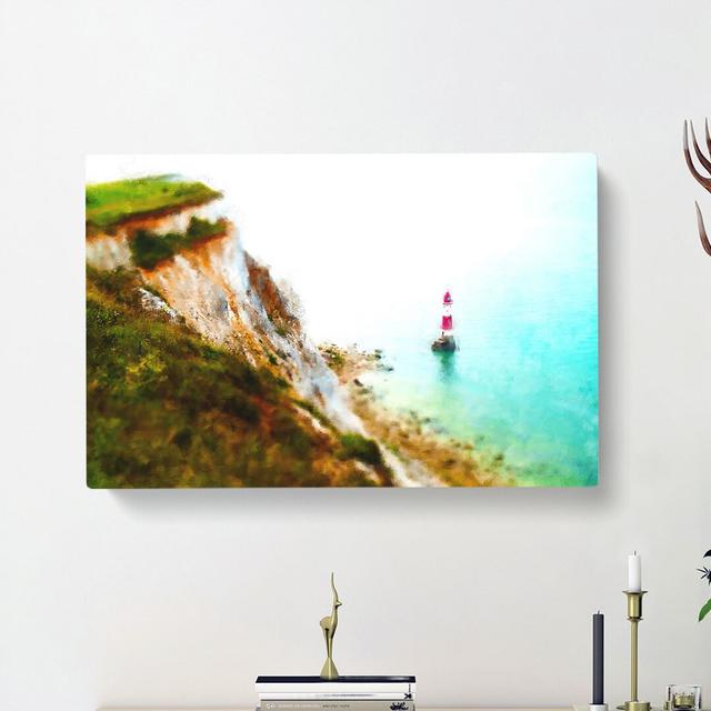 Lighthouse by the Coast - Wrapped Canvas Painting Print East Urban Home Size: 50cm H x 76cm W x 3cm D on Productcaster.