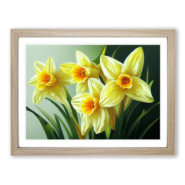 Pretty Daffodil Flowers - Picture Frame Graphic Art Marlow Home Co. Size: 46cm H x 64cm W x 2cm D, Frame Colour: Oak Framed on Productcaster.