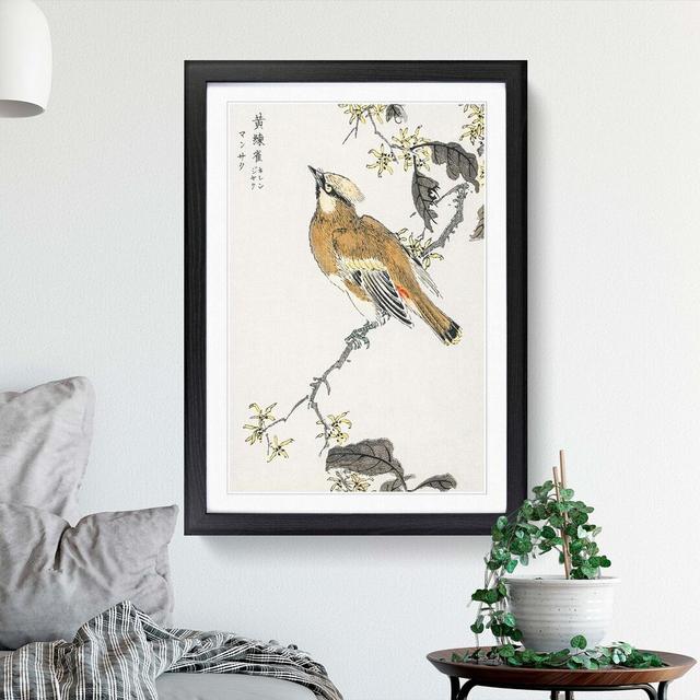 Waxwing Bird & Yellow Flowers by Numata Kashu - Picture Frame Art Print East Urban Home Size: 91cm H x 60cm W x 2cm D, Frame Option: Black on Productcaster.