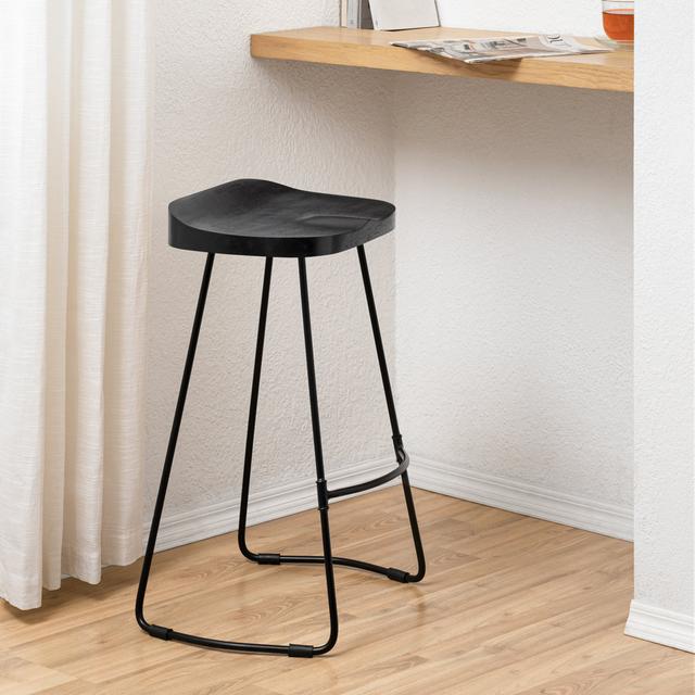 Derk Solid Wood Kitchen Counter Bar Stool Mercury Row Seat Height: Counter Stool (68.5 cm Seat Height), Seat Colour: Black on Productcaster.