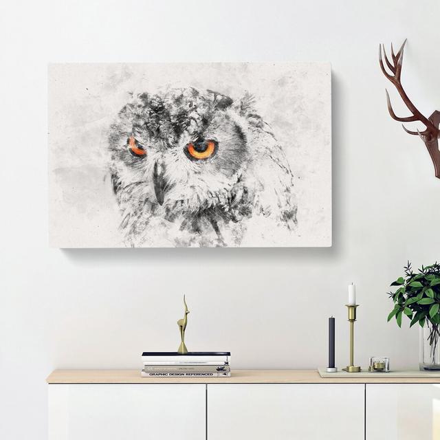 Orange Eyed Owl Watercolour - Wrapped Canvas Graphic Art Print East Urban Home Size: 35cm H x 50cm W x 3cm D on Productcaster.