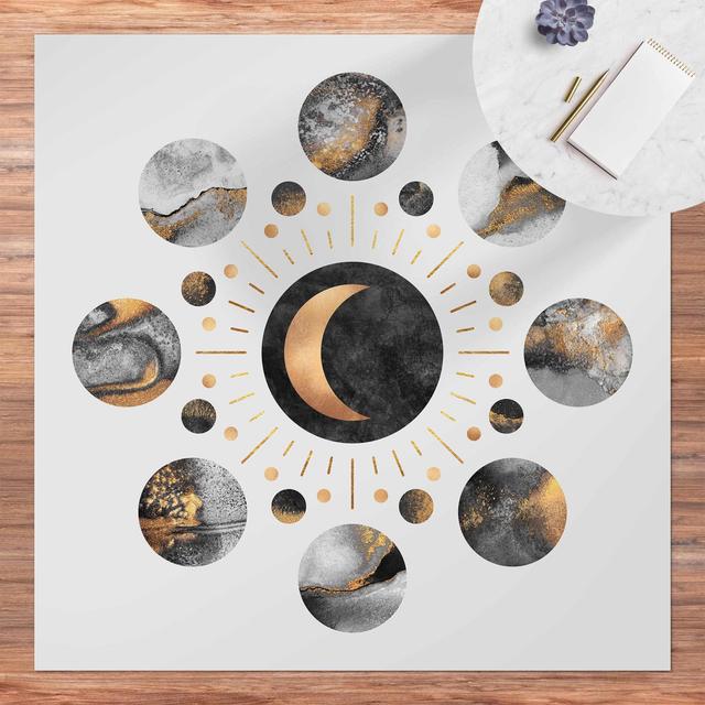 Janley Moon Phases Gold/Black Indoor/Outdoor Rug Canora Grey Rug Size: Square 40cm on Productcaster.