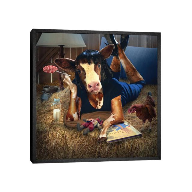 Calf Fiction Happy Larry Size: 66.04cm H x 66.04cm W x 3.81cm D, Format: Black Framed on Productcaster.