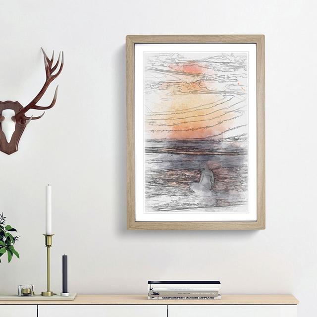 Surfer at Sunset in Abstract - Picture Frame Graphic Art Print East Urban Home Size: 48cm H x 36cm W x 2cm D, Frame Option: Oak Framed on Productcaster.