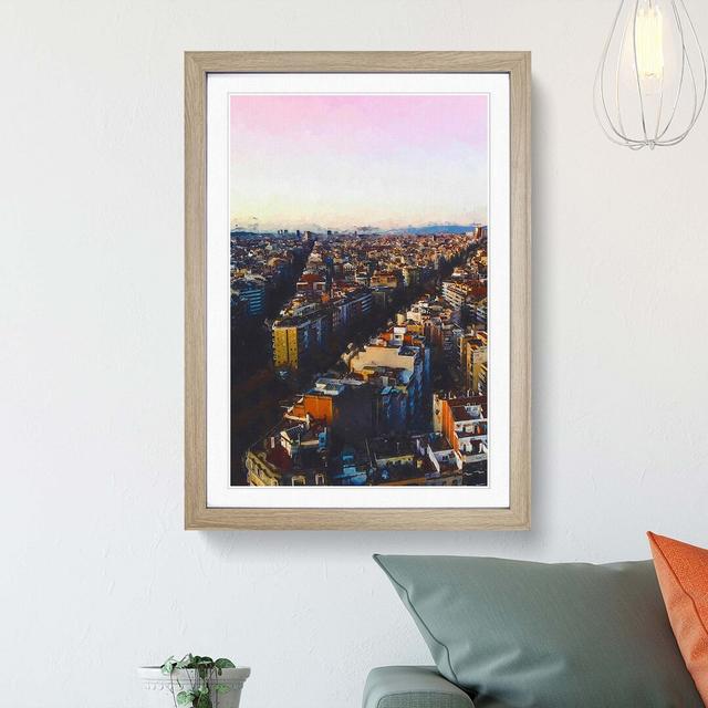 View of Barcelona in Spain in Abstract - Picture Frame Graphic Art Print East Urban Home Size: 91cm H x 60cm W x 2cm D, Frame Option: Oak on Productcaster.