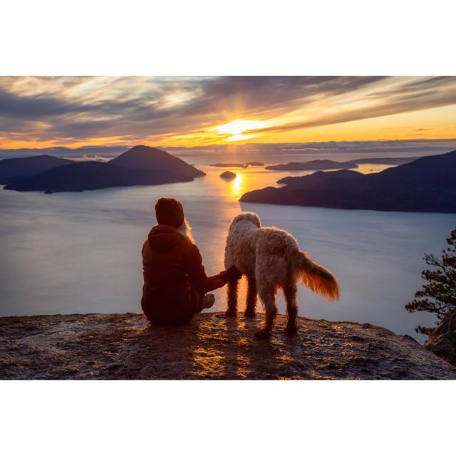 Adventurous Girl Hiking On Top Of A Mountain With A Dog by Edb3_16 - Wrapped Canvas Print Union Rustic Size: 60.96cm H x 91.44cm W on Productcaster.