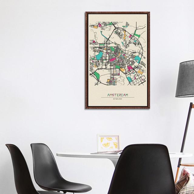 Amsterdam, Netherlands Map by Ayse Deniz Akerman - Graphic Art on Canvas Williston Forge Format: Brown Floater Frame, Size: 101.6cm H x 66.04cm W x 3. on Productcaster.