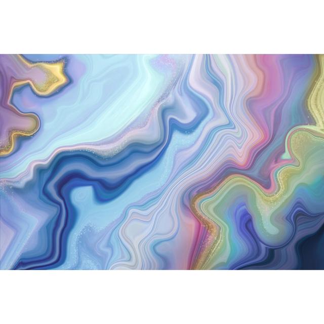 Abstract Marbled Background, Blue Marbling Wavy Lines - Wrapped Canvas Graphic Art Metro Lane Size: 81cm H x 122cm W x 3.8cm D on Productcaster.