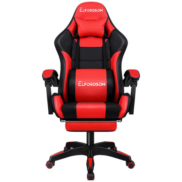 PU Leather Gaming Chair with Footrest ELFORDSON Colour: Red on Productcaster.