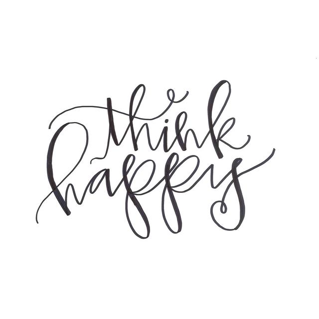 Think Happy Script by Unknown - Wrapped Canvas Typography Print Maturi Size: 51cm H x 76cm W x 3.8cm D on Productcaster.