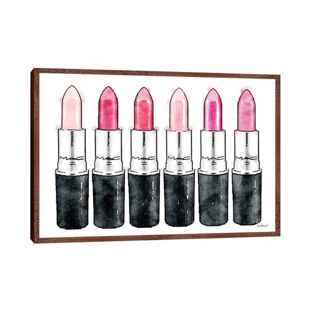 Pink Lipstick Row by Amanda Greenwood - Painting on Canvas Ebern Designs Frame Option: Brown Framed, Size: 45.72cm H x 66.04cm W x 3.81cm D on Productcaster.