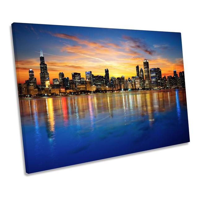 Chicago Illinois Sunset Skyline - Wrapped Canvas Print Ebern Designs Size: 30.5cm H x 45.7cm W x 2cm D on Productcaster.