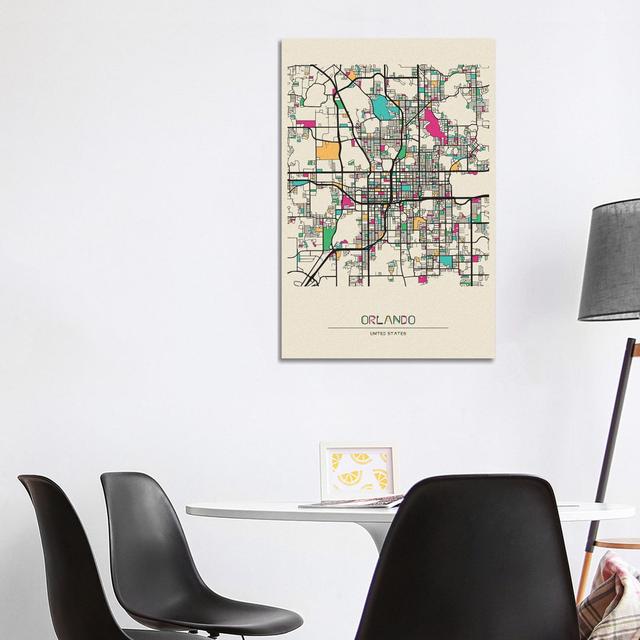 Orlando, Florida Map by Ayse Deniz Akerman - Wrapped Canvas Painting Print Happy Larry Size: 101.6cm H x 66.04cm W x 1.9cm D on Productcaster.