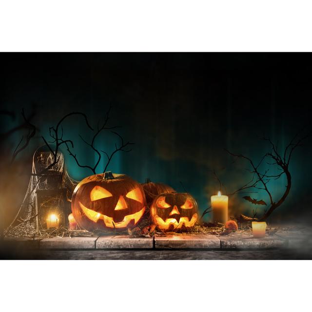 Halloween Pumpkins with Candles by Kesu01 - Wrapped Canvas Photograph The Seasonal Aisle Size: 61cm H x 91cm W x 3.8cm D on Productcaster.