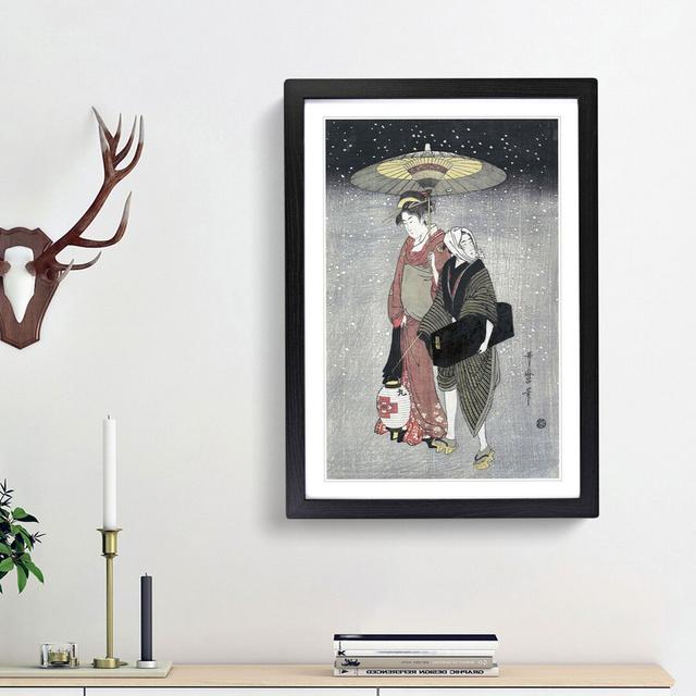 Geisha in the Snow by Kitagawa Utamaro - Picture Frame Painting Print East Urban Home Frame Option: Black Framed, Size: 48cm H x 36cm W x 2cm D on Productcaster.