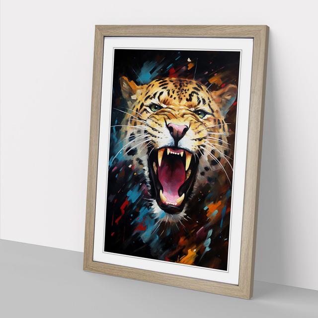 Leopard Action Painting Latitude Vive Format: Oak Framed, Size: 46cm H x 34cm W x 2cm D on Productcaster.