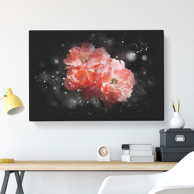 Three Pink Flowers Paint Splash - Wrapped Canvas Graphic Art East Urban Home Size: 40cm H x 60cm W x 3cm D on Productcaster.