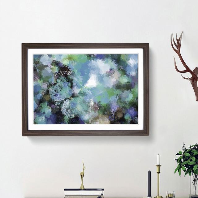 Butterfly upon a Flower in Blue in Abstract - Picture Frame Painting Print East Urban Home Size: 62cm H x 87cm W x 2cm D, Frame Option: Walnut Framed on Productcaster.