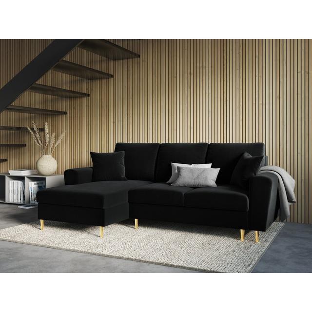 Ecksofa Hysley Etta Avenue Polsterfarbe: Schwarz, Ausrichtung: Links ausgerichtet, Beinfarbe: Goldfarben on Productcaster.