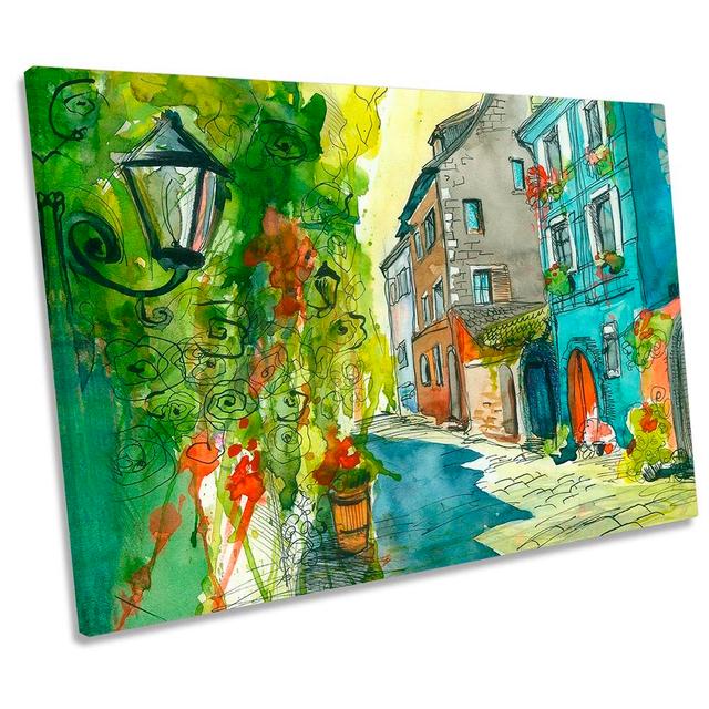 Mediterranean Village Repro CANVAS WALL ARTWORK Print Art Rosalind Wheeler Size: 91.4cm H x 137.2cm W x 4cm D on Productcaster.